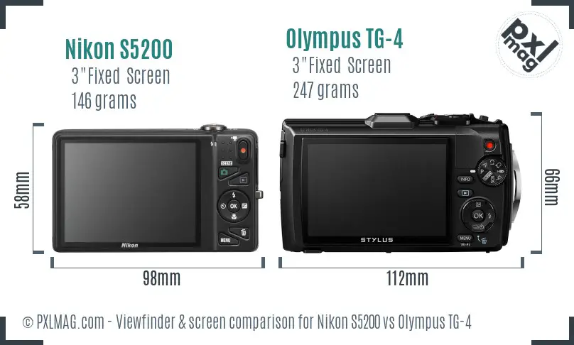 Nikon S5200 vs Olympus TG-4 Screen and Viewfinder comparison