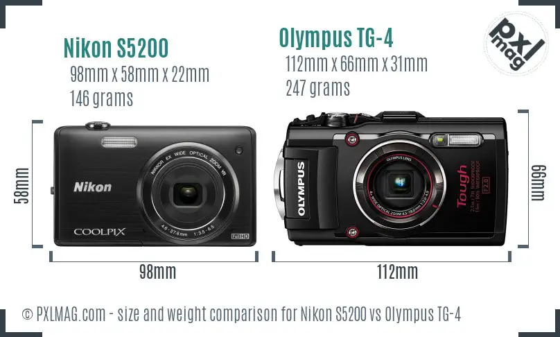 Nikon S5200 vs Olympus TG-4 size comparison