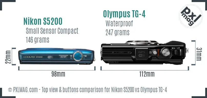 Nikon S5200 vs Olympus TG-4 top view buttons comparison