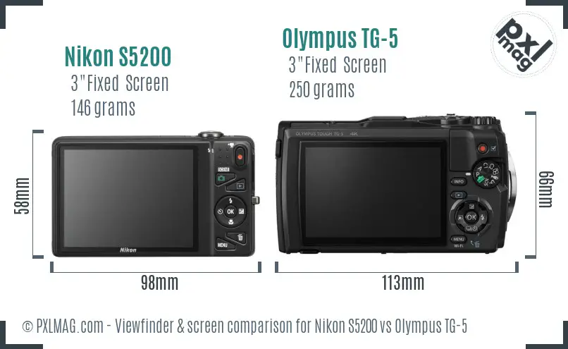 Nikon S5200 vs Olympus TG-5 Screen and Viewfinder comparison