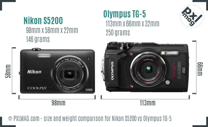 Nikon S5200 vs Olympus TG-5 size comparison