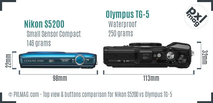 Nikon S5200 vs Olympus TG-5 top view buttons comparison