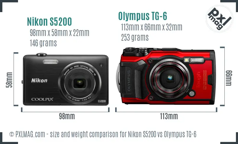 Nikon S5200 vs Olympus TG-6 size comparison