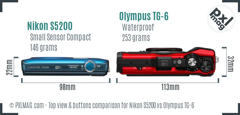 Nikon S5200 vs Olympus TG-6 top view buttons comparison