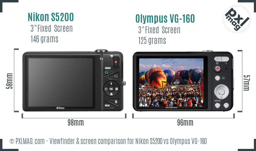 Nikon S5200 vs Olympus VG-160 Screen and Viewfinder comparison