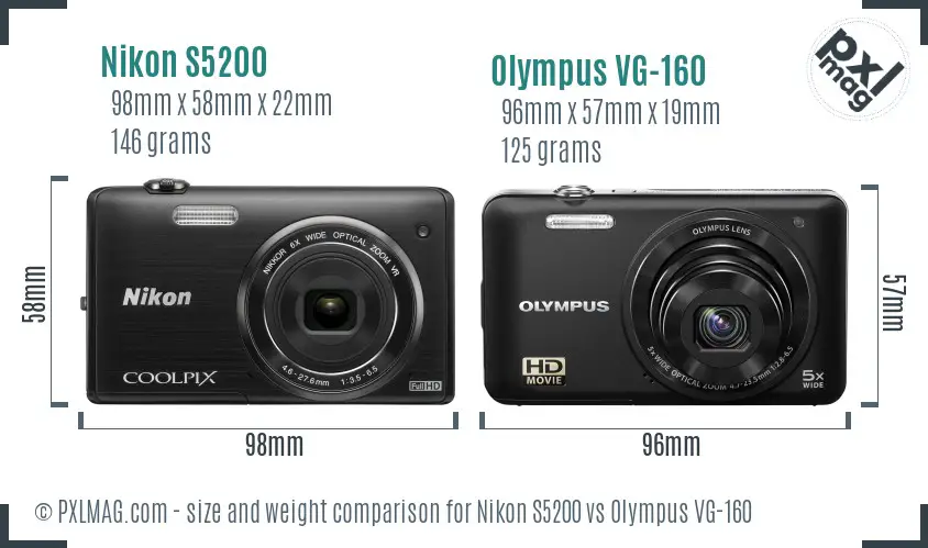 Nikon S5200 vs Olympus VG-160 size comparison