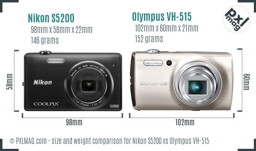 Nikon S5200 vs Olympus VH-515 size comparison