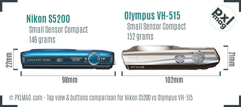 Nikon S5200 vs Olympus VH-515 top view buttons comparison