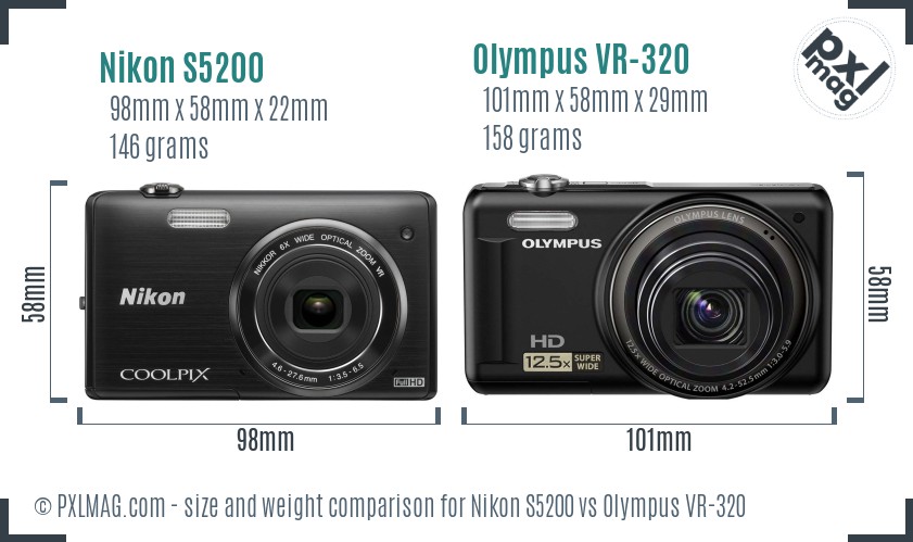 Nikon S5200 vs Olympus VR-320 size comparison
