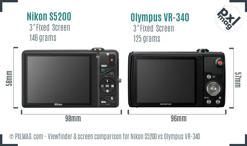 Nikon S5200 vs Olympus VR-340 Screen and Viewfinder comparison
