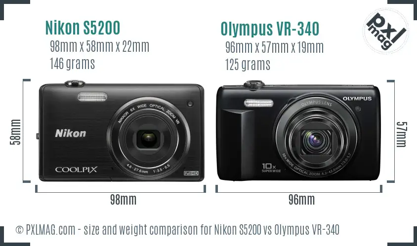 Nikon S5200 vs Olympus VR-340 size comparison Nikon S5200 vs Olympus VR-340 size comparison