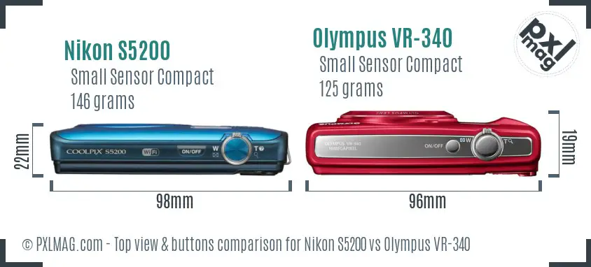 Nikon S5200 vs Olympus VR-340 top view buttons comparison