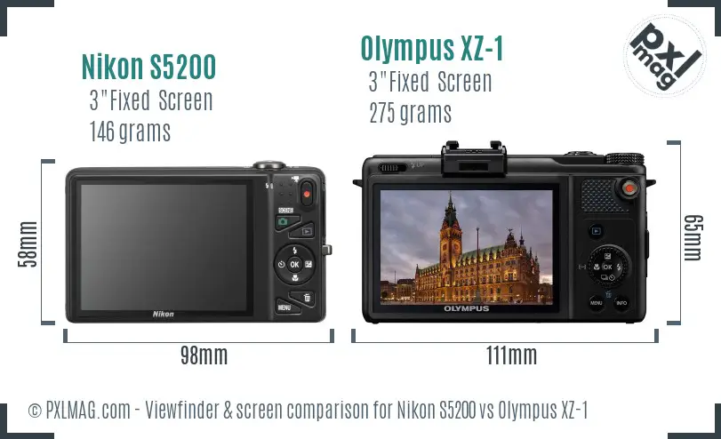 Nikon S5200 vs Olympus XZ-1 Screen and Viewfinder comparison