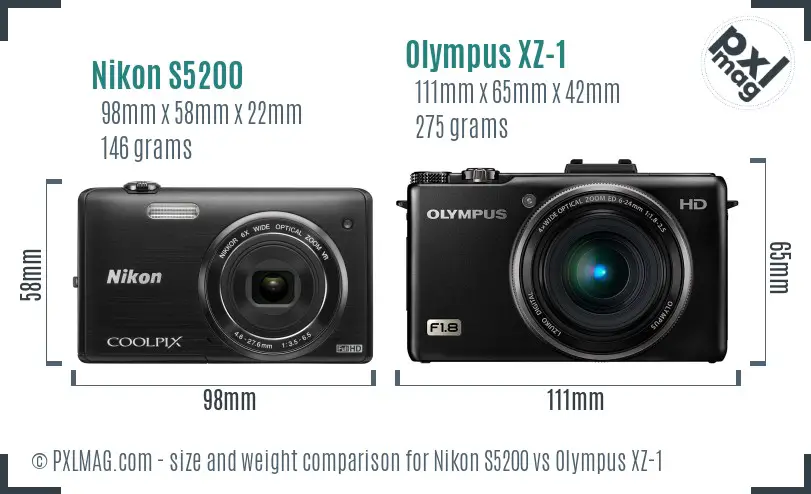 Nikon S5200 vs Olympus XZ-1 size comparison
