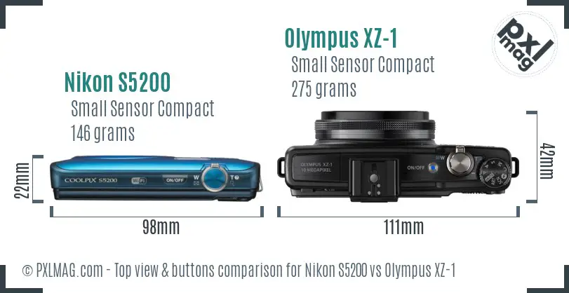 Nikon S5200 vs Olympus XZ-1 top view buttons comparison