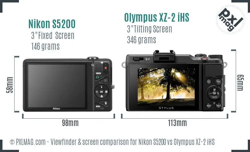 Nikon S5200 vs Olympus XZ-2 iHS Screen and Viewfinder comparison