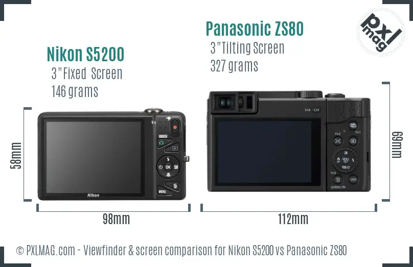 Nikon S5200 vs Panasonic ZS80 Screen and Viewfinder comparison