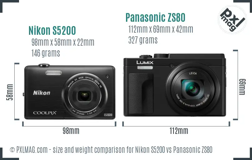Nikon S5200 vs Panasonic ZS80 size comparison