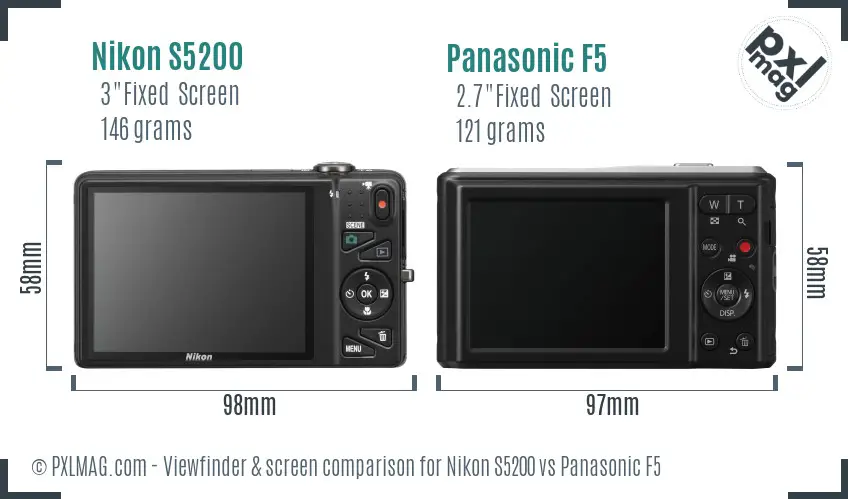 Nikon S5200 vs Panasonic F5 Screen and Viewfinder comparison