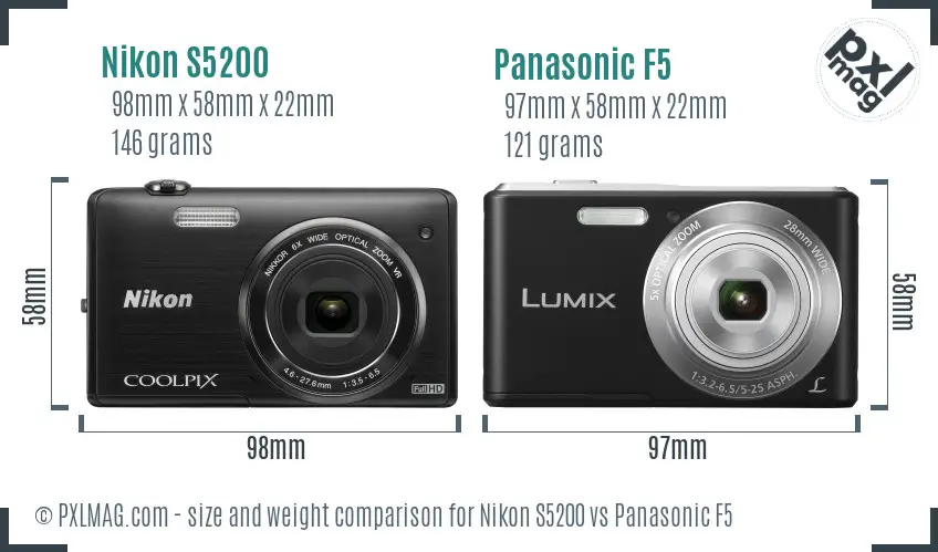 Nikon S5200 vs Panasonic F5 size comparison