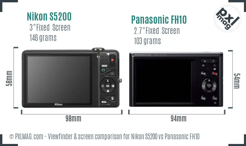 Nikon S5200 vs Panasonic FH10 Screen and Viewfinder comparison