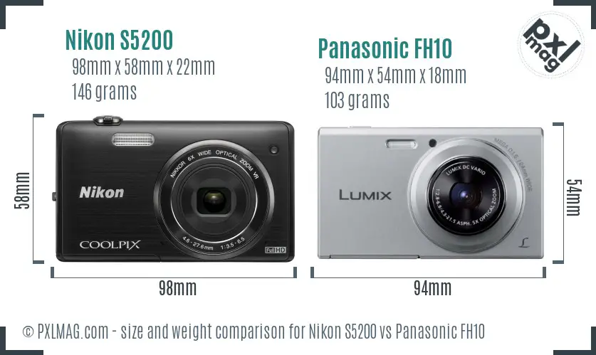 Nikon S5200 vs Panasonic FH10 size comparison