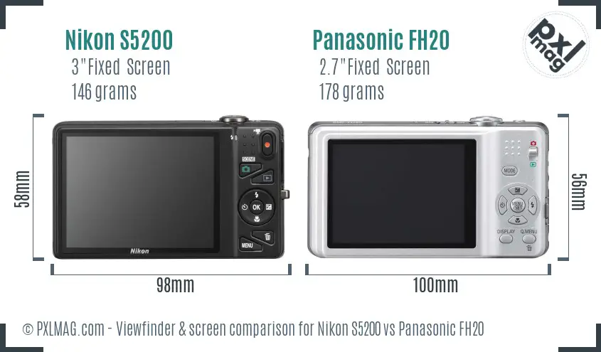 Nikon S5200 vs Panasonic FH20 Screen and Viewfinder comparison