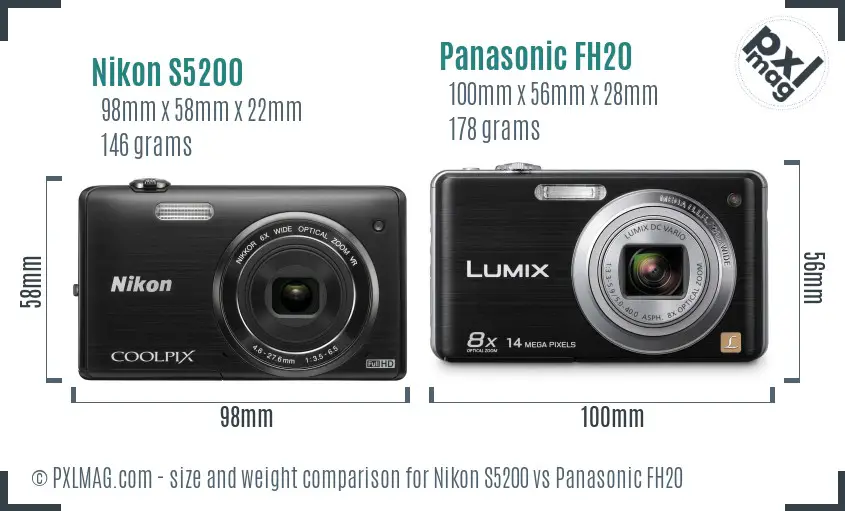 Nikon S5200 vs Panasonic FH20 size comparison