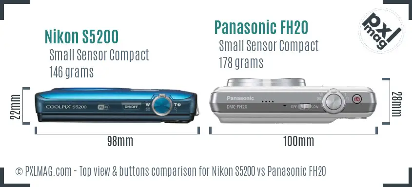 Nikon S5200 vs Panasonic FH20 top view buttons comparison