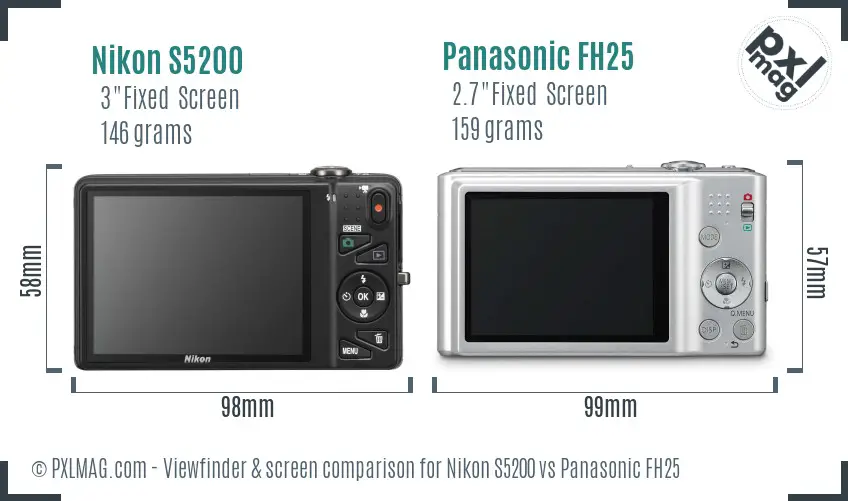 Nikon S5200 vs Panasonic FH25 Screen and Viewfinder comparison