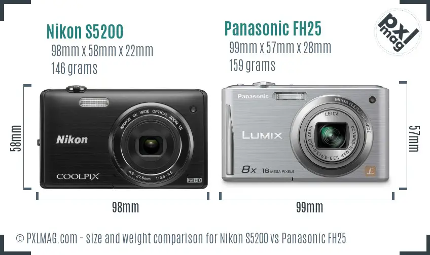 Nikon S5200 vs Panasonic FH25 size comparison