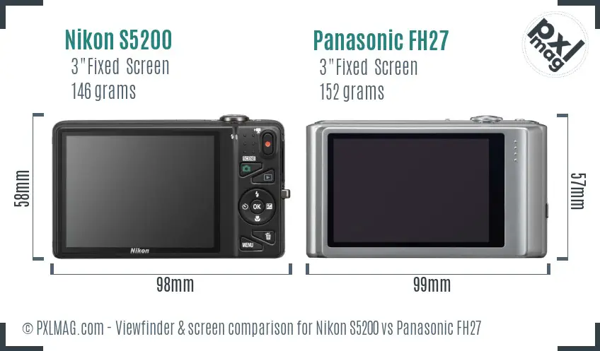 Nikon S5200 vs Panasonic FH27 Screen and Viewfinder comparison