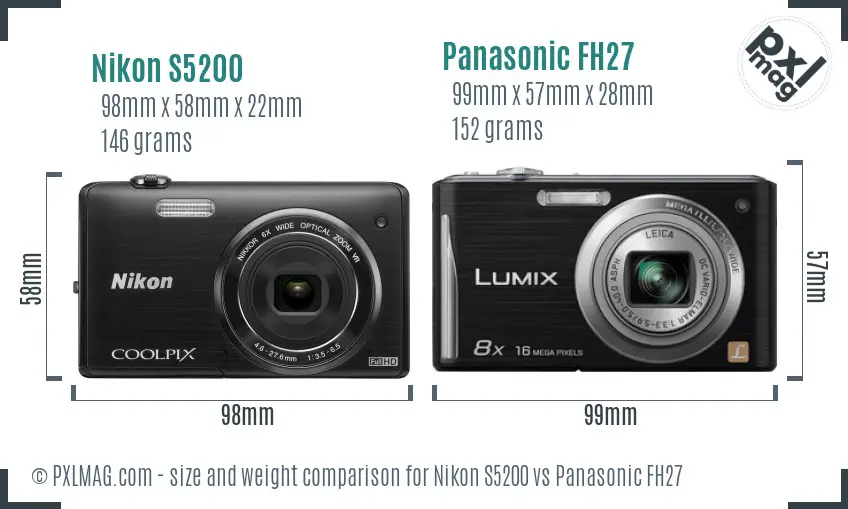 Nikon S5200 vs Panasonic FH27 size comparison
