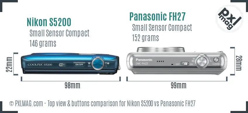Nikon S5200 vs Panasonic FH27 top view buttons comparison