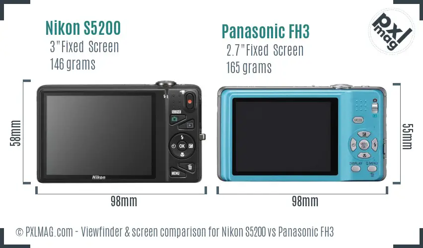 Nikon S5200 vs Panasonic FH3 Screen and Viewfinder comparison