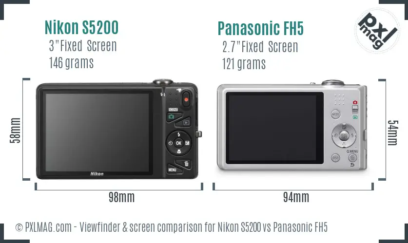 Nikon S5200 vs Panasonic FH5 Screen and Viewfinder comparison Nikon S5200 vs Panasonic FH5 Screen and Viewfinder comparison