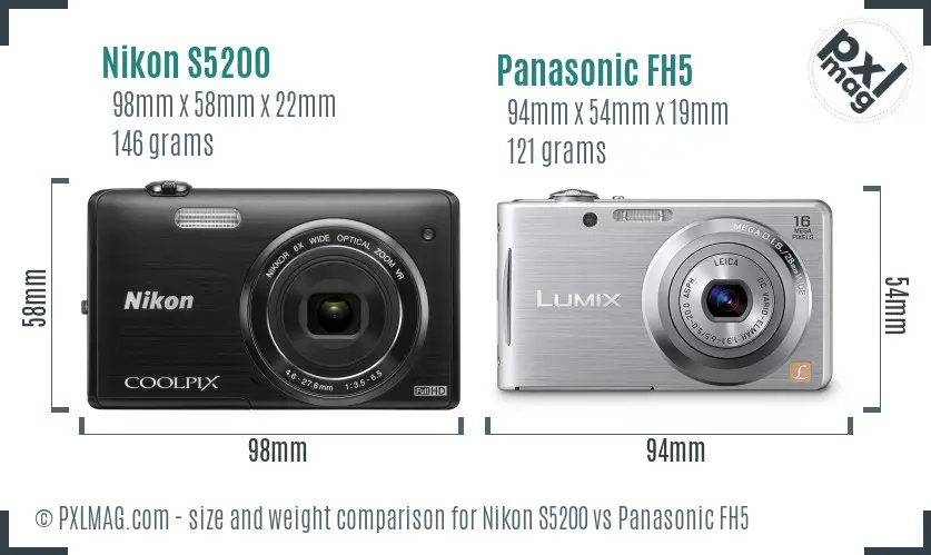 Nikon S5200 vs Panasonic FH5 size comparison Nikon S5200 vs Panasonic FH5 size comparison
