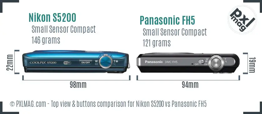 Nikon S5200 vs Panasonic FH5 top view buttons comparison Nikon S5200 vs Panasonic FH5 top view buttons comparison