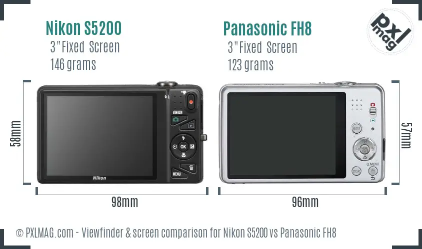 Nikon S5200 vs Panasonic FH8 Screen and Viewfinder comparison