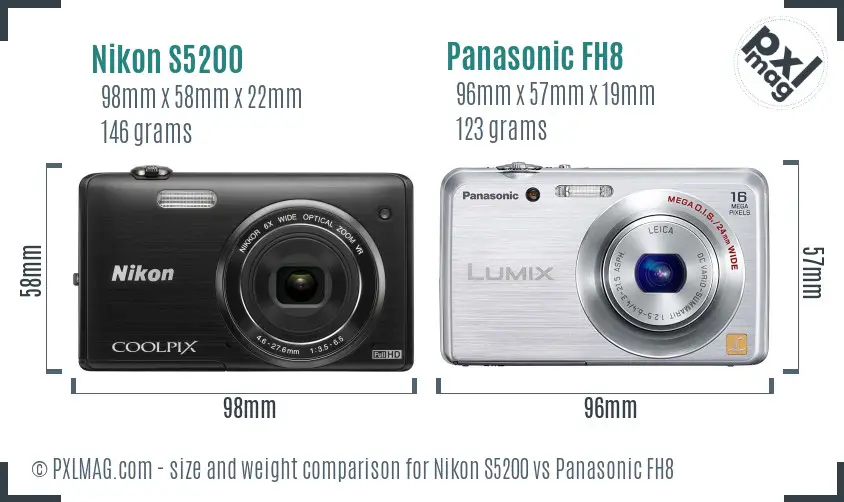 Nikon S5200 vs Panasonic FH8 size comparison