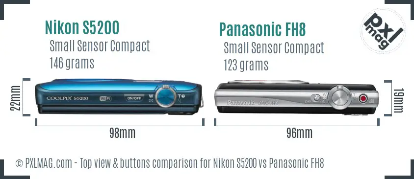 Nikon S5200 vs Panasonic FH8 top view buttons comparison
