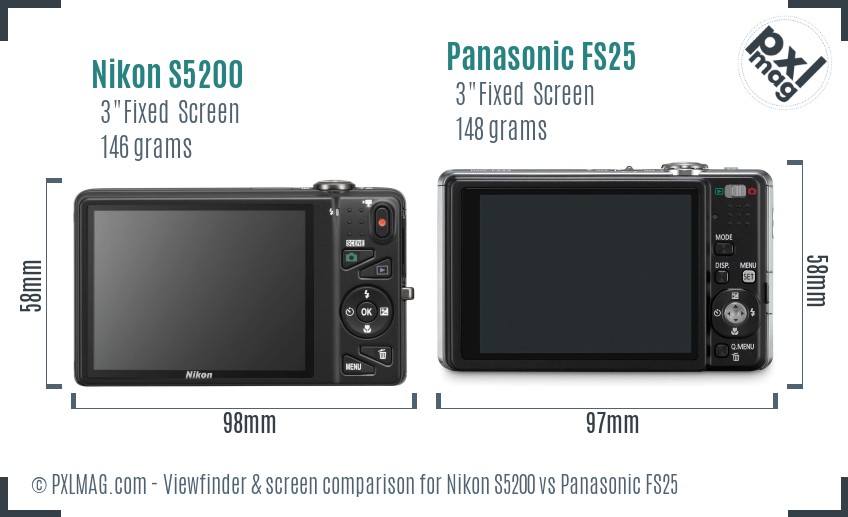 Nikon S5200 vs Panasonic FS25 Screen and Viewfinder comparison