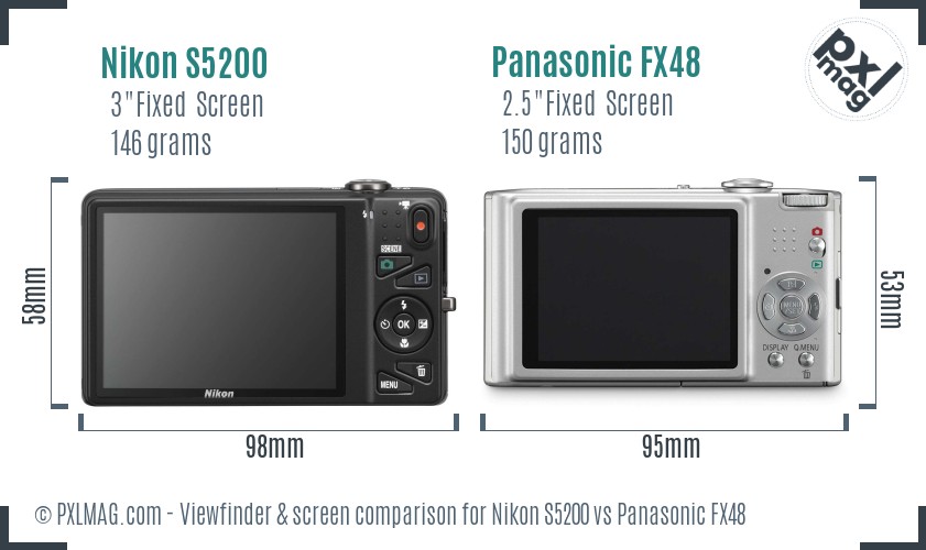Nikon S5200 vs Panasonic FX48 Screen and Viewfinder comparison