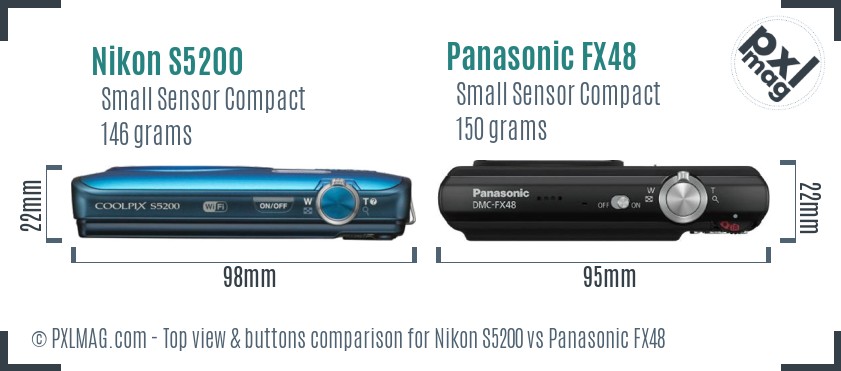 Nikon S5200 vs Panasonic FX48 top view buttons comparison