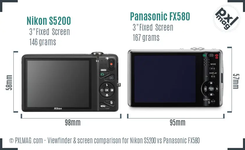Nikon S5200 vs Panasonic FX580 Screen and Viewfinder comparison