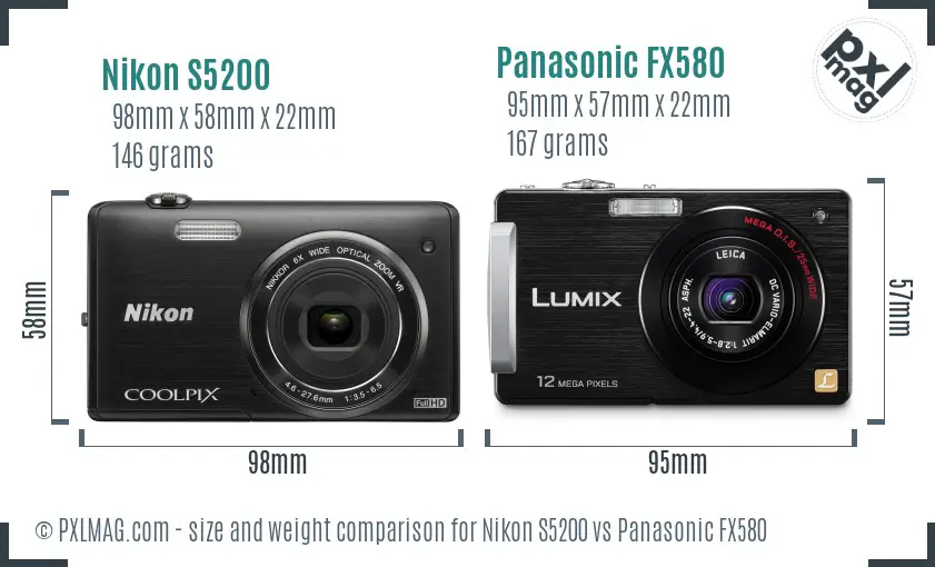Nikon S5200 vs Panasonic FX580 size comparison