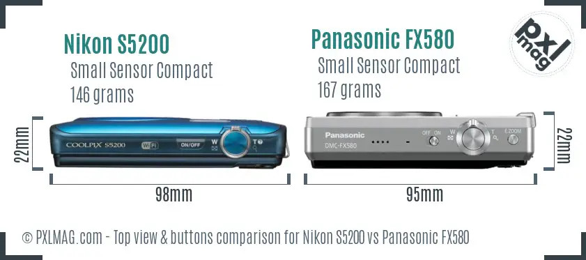 Nikon S5200 vs Panasonic FX580 top view buttons comparison