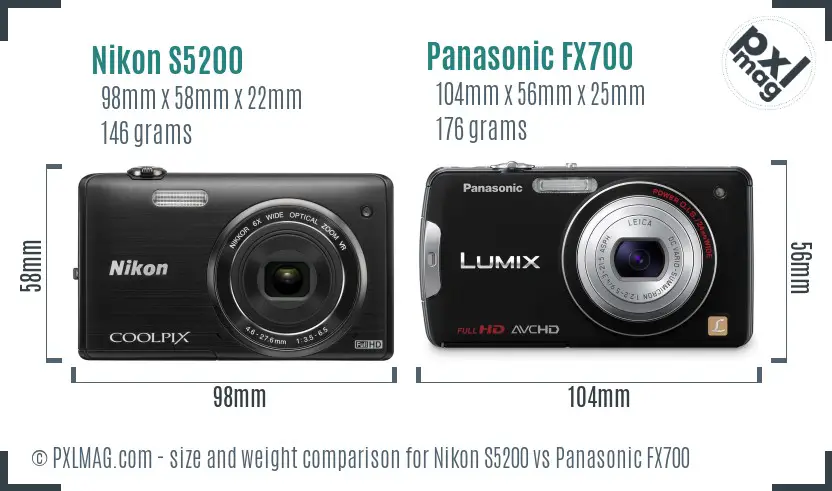Nikon S5200 vs Panasonic FX700 size comparison Nikon S5200 vs Panasonic FX700 size comparison