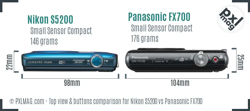 Nikon S5200 vs Panasonic FX700 top view buttons comparison Nikon S5200 vs Panasonic FX700 top view buttons comparison