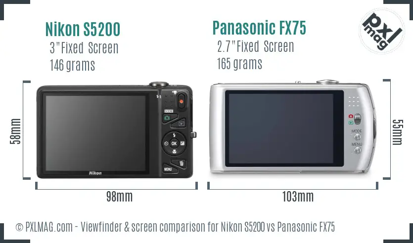 Nikon S5200 vs Panasonic FX75 Screen and Viewfinder comparison